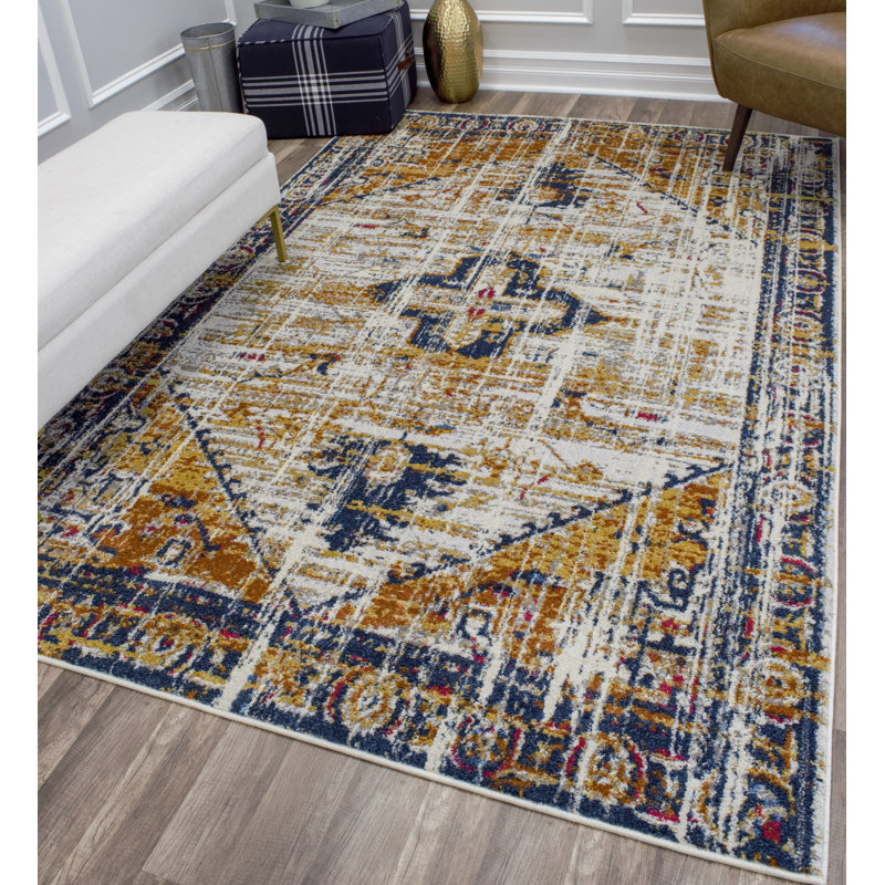 Avenue Boho Transitional Blue Gold Area Rug