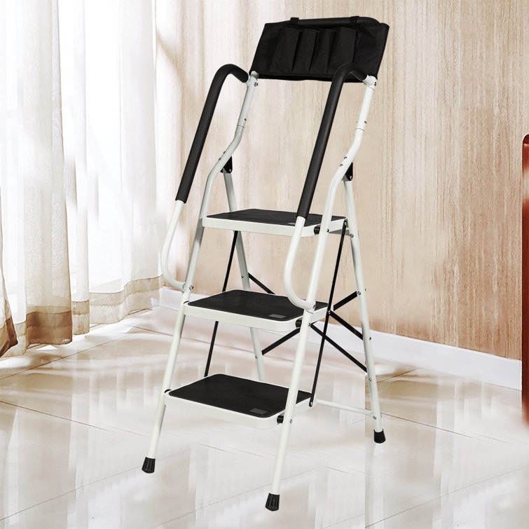 Lightweight 3 Step Ladder Folding Step Stool 500 Lbs Capacity, Wide  Anti-Slip Pedal Safe Steel Ladder, Sturdy Handgrip Portable Steel Step  Stool For ...