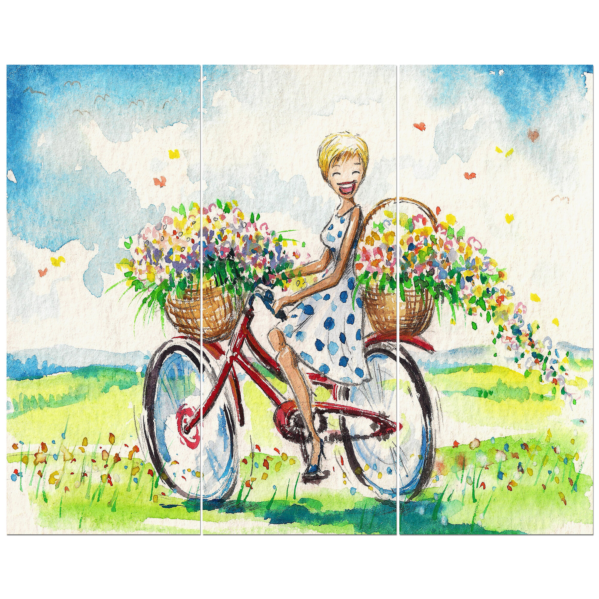 Девушка на велосипеде с цветами