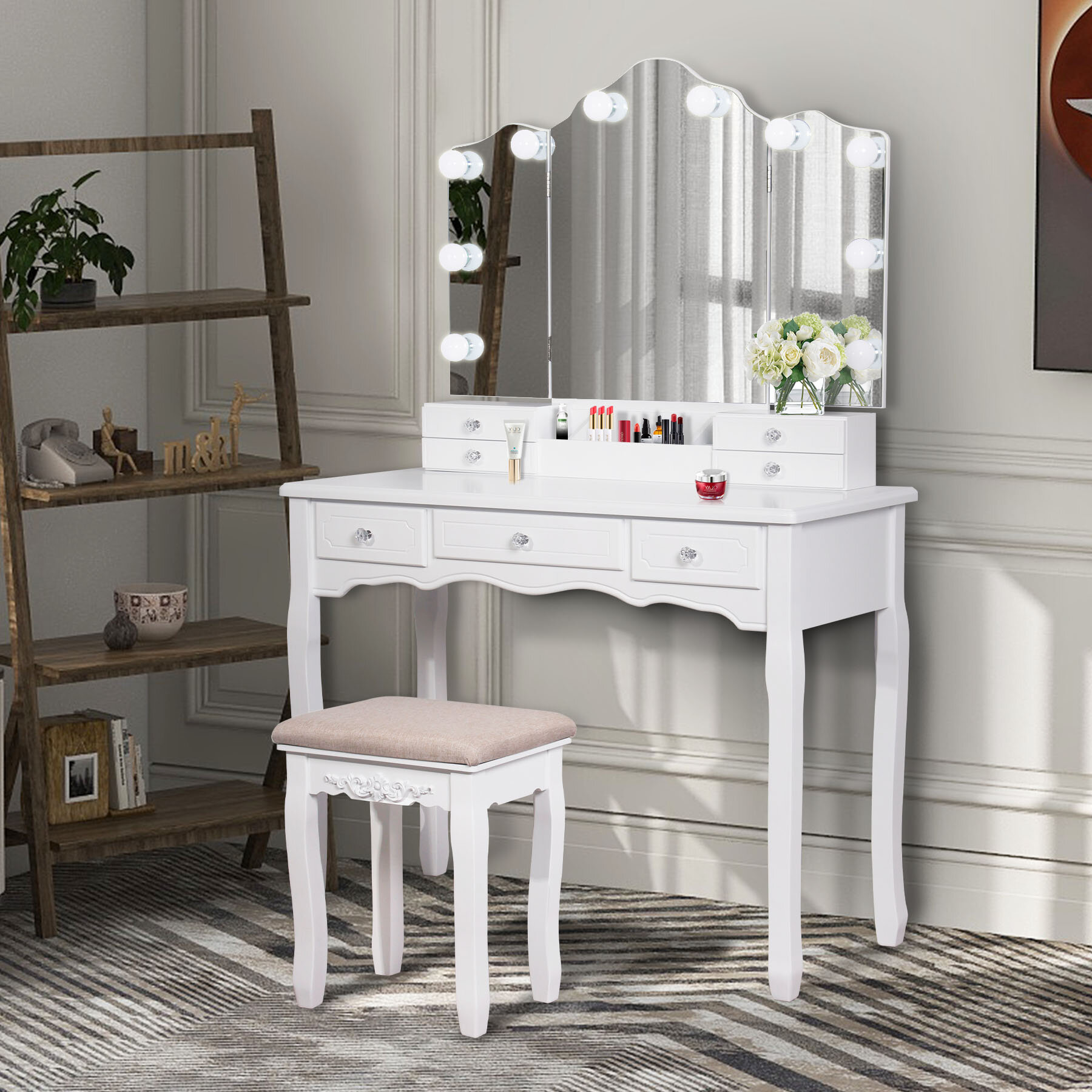 barboza table vanity set with stool and mirror