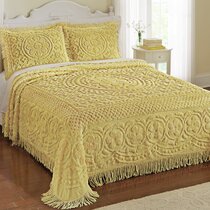 White Year-Round D/écor for Bedroom Twin Exquisite Chenille Leaf Design Bedspread with Fringe Border