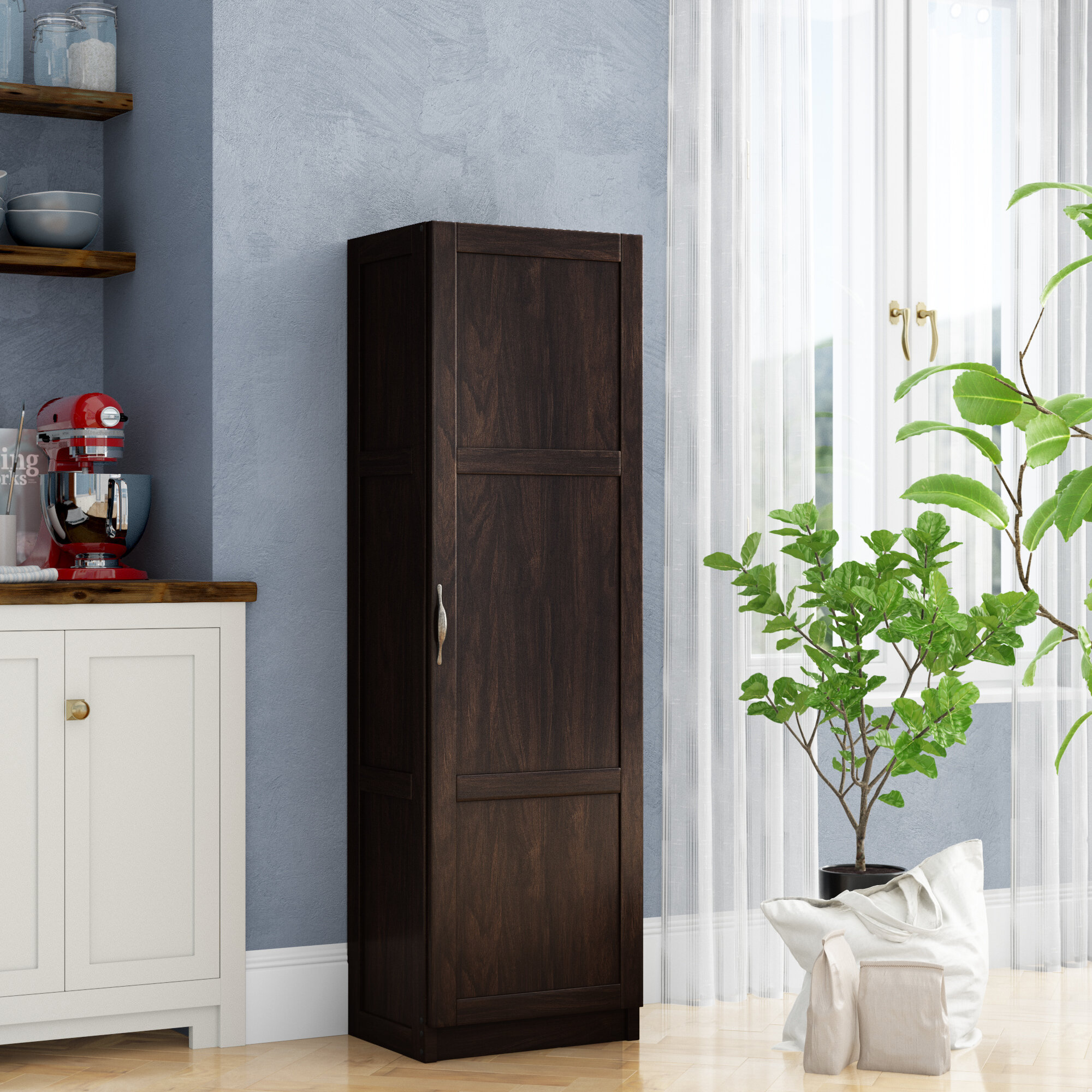 Tall Storage Cabinet Kitchen Pantry Cupboard Organizer Furniture Black White Oak 