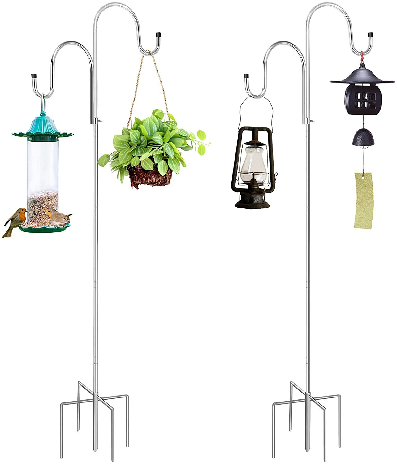 Plant Hanger Bird Feeder Pole Set of 2 Black Adjustable Shepherds Hook 65 Inch