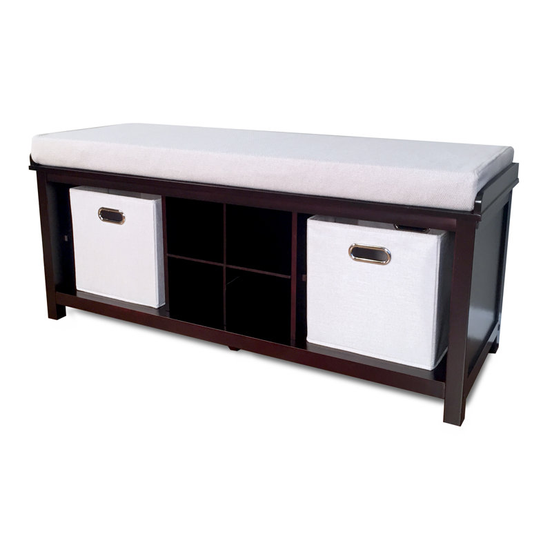 John Louis Home Entryway Bench With 2 Cream Tweed Bins Espresso