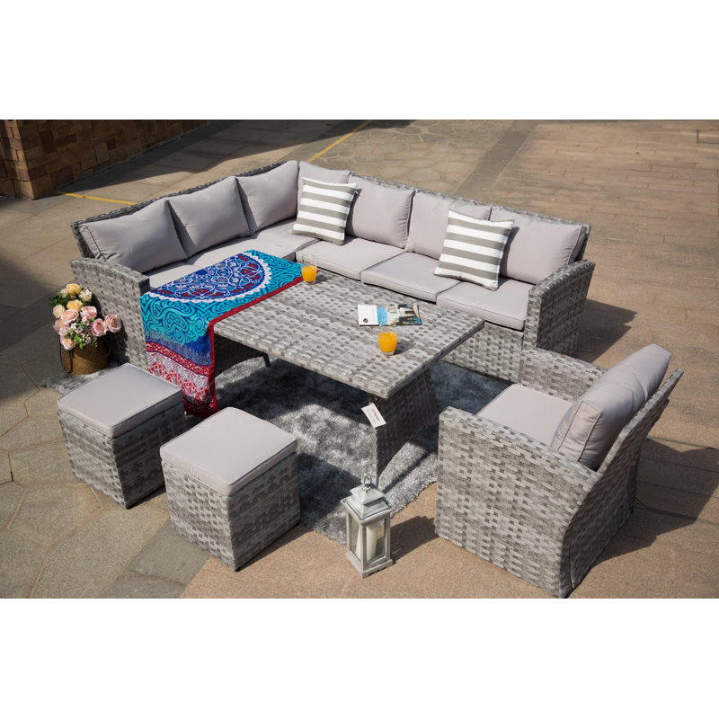 Latitude Run Kamdyn 6 Piece Rattan Sectional Seating Group With Cushions Wayfair
