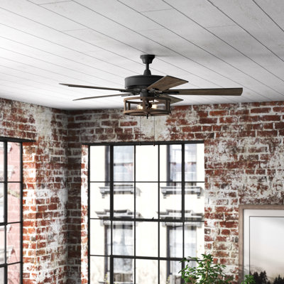 52" Milly 5-Blade Woodgrain Caged Farmhouse Ceiling Fan