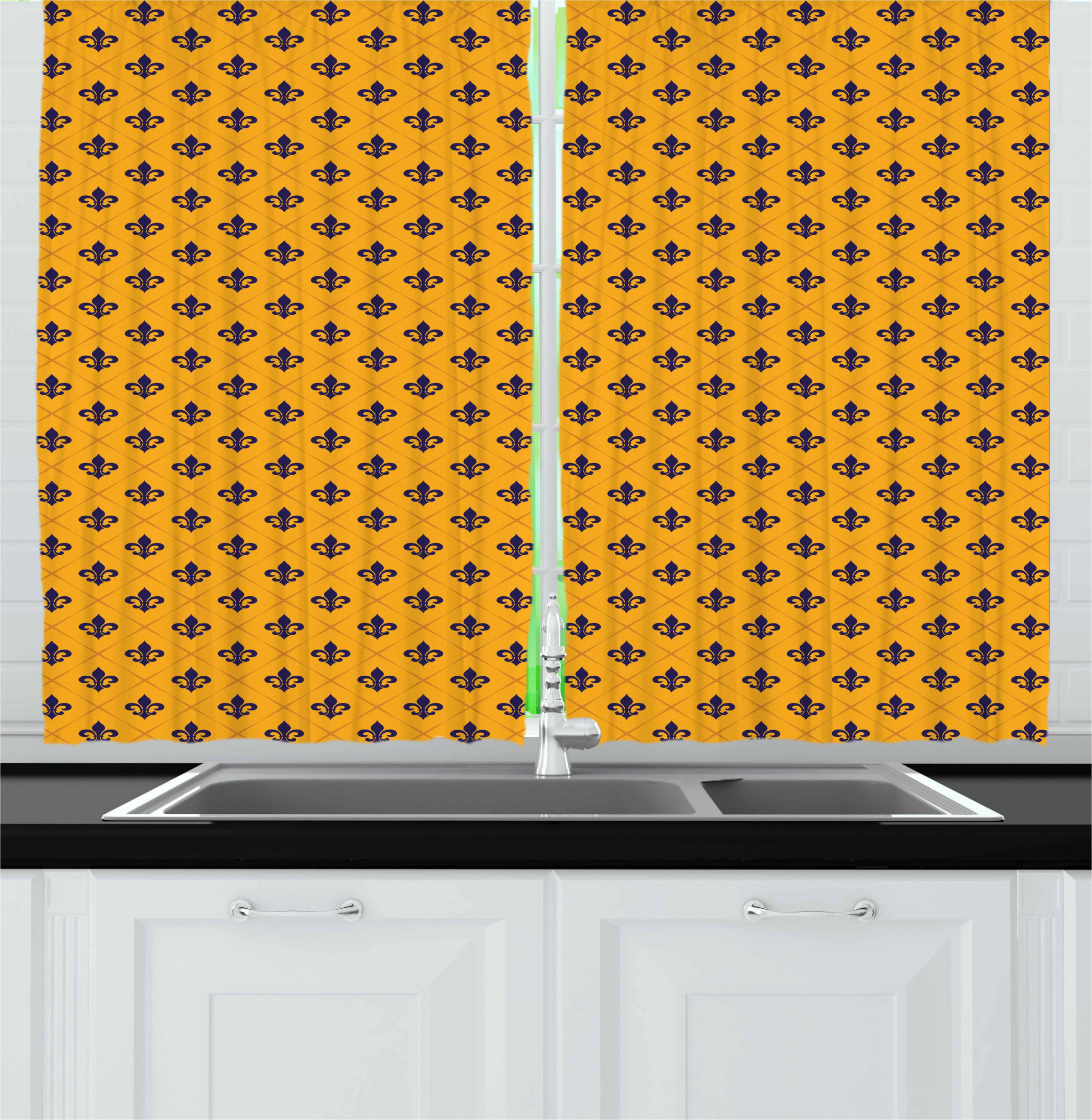 East Urban Home Fleur De Lis Kitchen Curtain Wayfair
