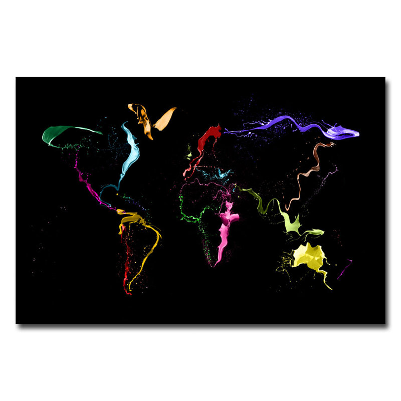 Trademark Art World Map Thrown Paint By Michael Tompsett Graphic Art On Wrapped Canvas Reviews Wayfair Michael tompsett old sheet music maps matted black framed art artist: world map thrown paint by michael tompsett graphic art on wrapped canvas