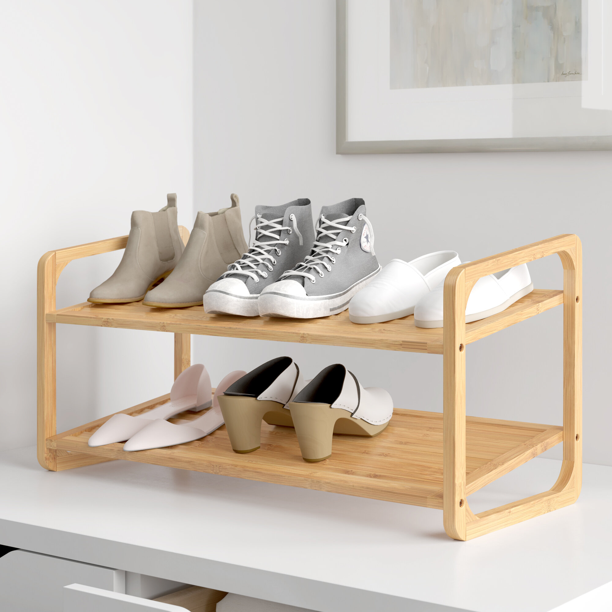 Dotted Line 2 Tier Bamboo Shoe Rack Louvred Shelf Reviews Wayfair Ca