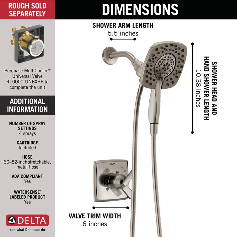 DELTA FAUCET Ashlyn 17 Series Dual-Function Tub and Shower Trim Kit with 2-Spray Touch-Clean In2ition 2-in-1 Hand Held Shower Head with Hose Venetian Bronze T17464-RB-I Valve Not Included