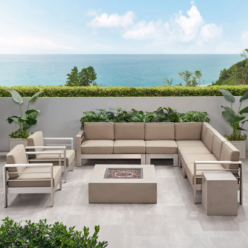 Brayden Studio Gosport Outdoor L Shaped 9 Piece Sectional Seating Group With Cushion Wayfair