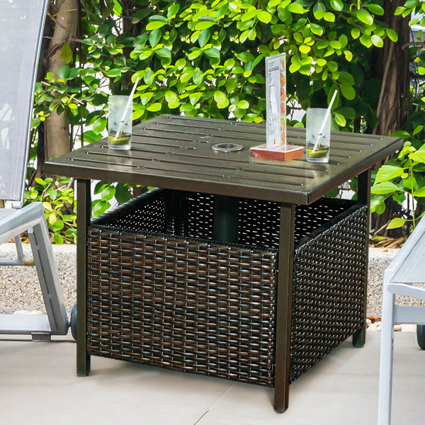 Latitude Run Brown Rattan Wicker Steel Side Table Outdoor Furniture Deck Garden Patio Pool Wayfair Ca