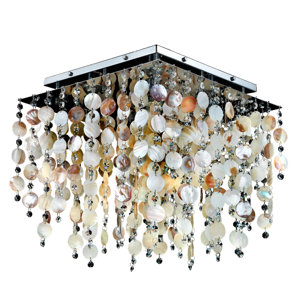Cityscape Oyster Shell and Crystal Square 5-Light Flush Mount