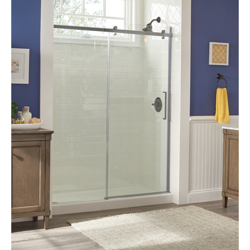 Hazelwood Home Lagoon Roller 47 25 X 74 Single Sliding Frameless Shower Door Wayfair