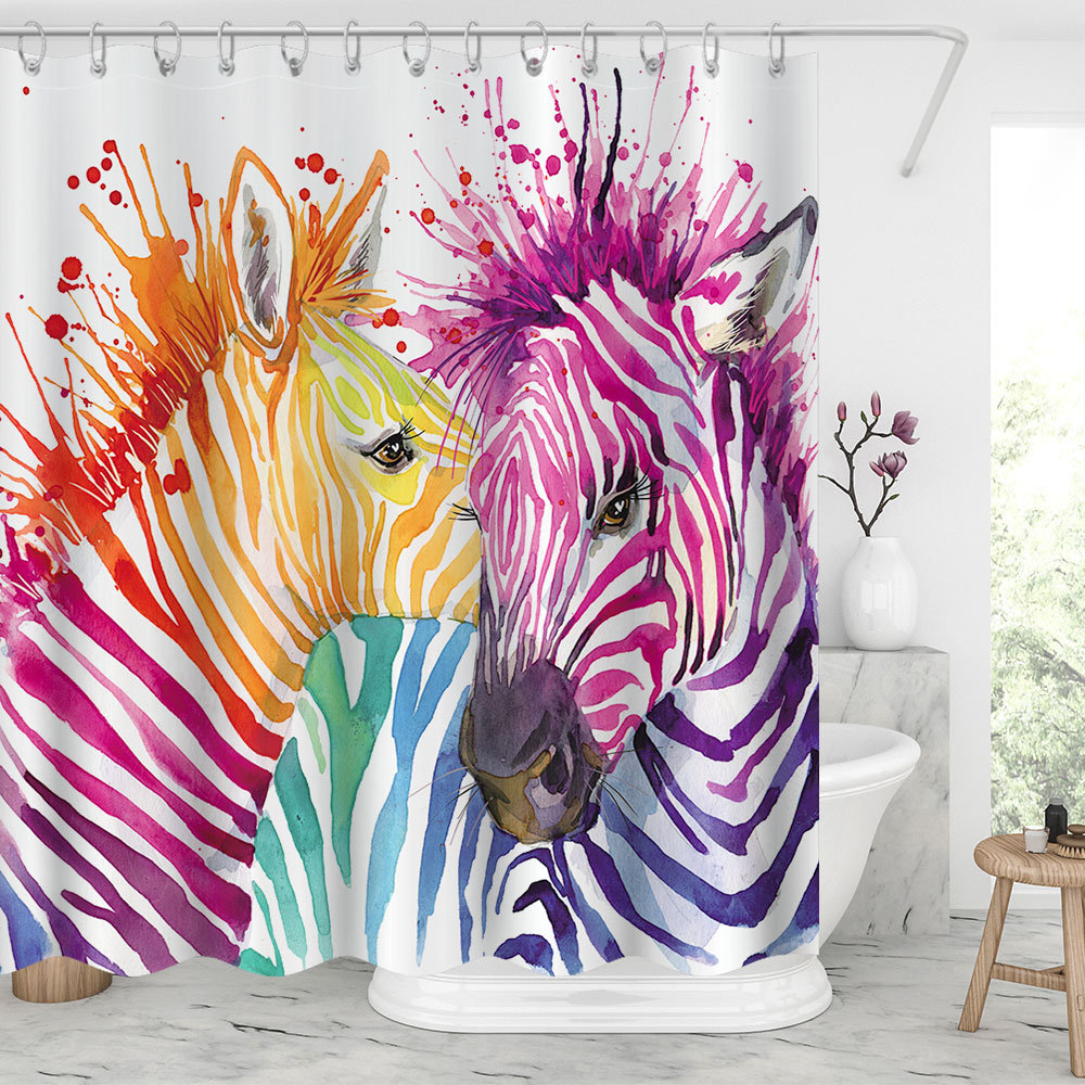 BLINGPAINTING Watercolor Zebra Shower Curtains Shower Curtains With ...