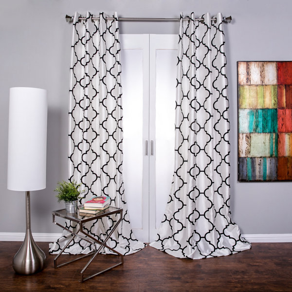 Black Gray Silver Geometric Flocked Squares Clear Sheer Fabric Shower Curtain