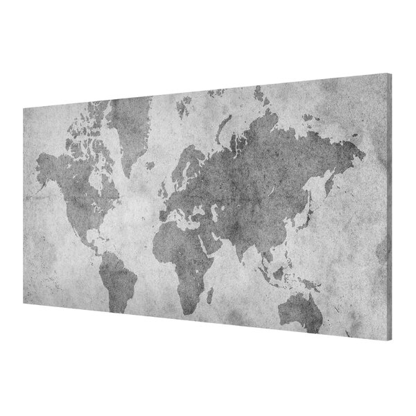 World Map Poster Contemporary Black & Silver Magnetic Notice Board Inc Magnets 