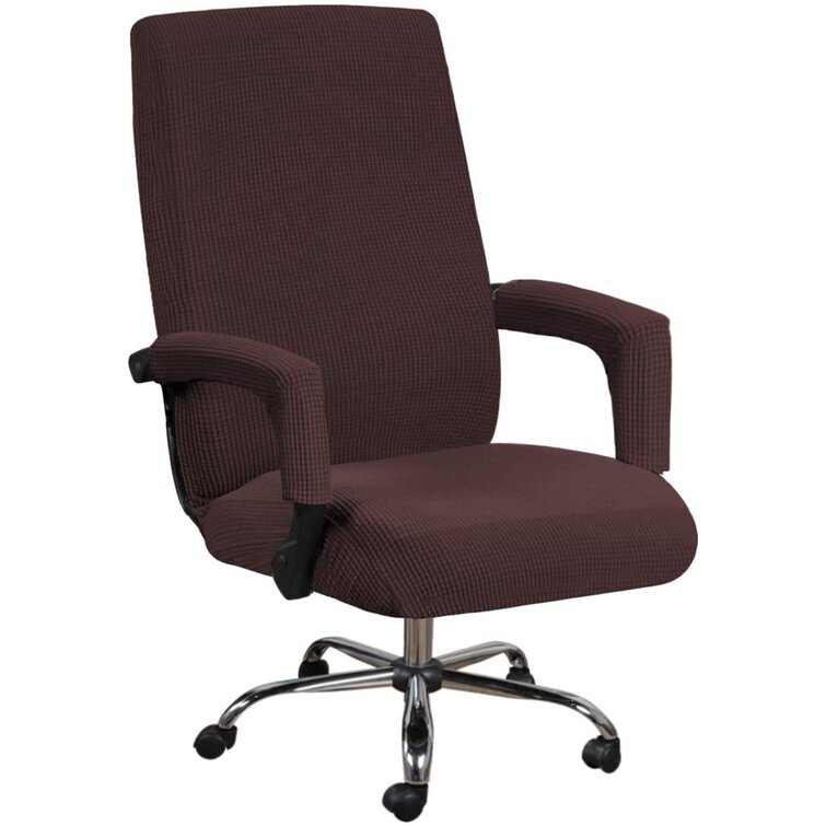 MOCAA Computer Office High Back Large Chair Covers Stretchable Polyester Washable Rotating Chair Slipcovers,ONLY Chair Covers M006 Brown Leaves