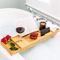 MDF Bathtub Tray Bath Tube Rack Caddy Wood Handle Dining Wine Cup Holder Table