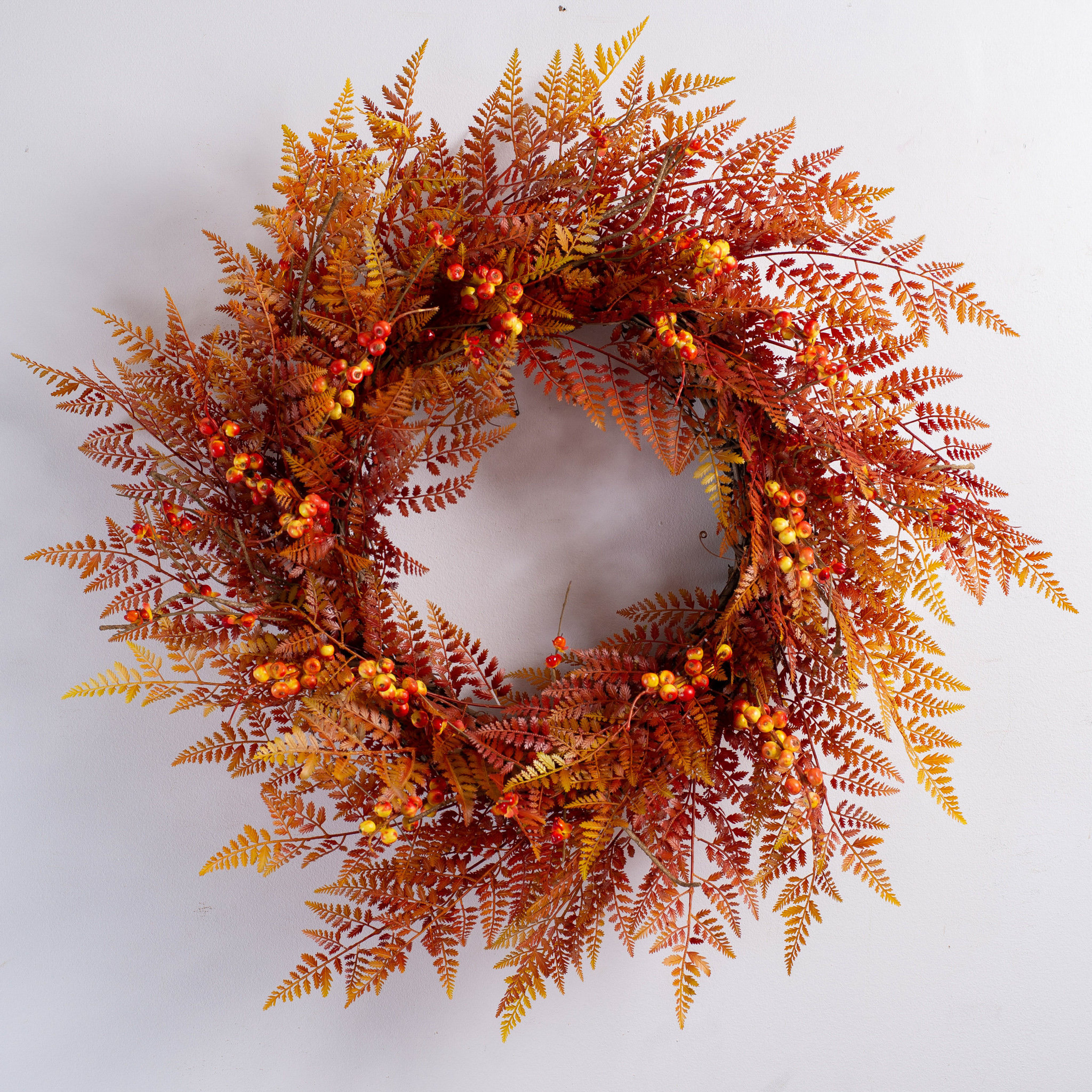 Primrue Autumn Fern and Berry Silk Wreath Wayfair
