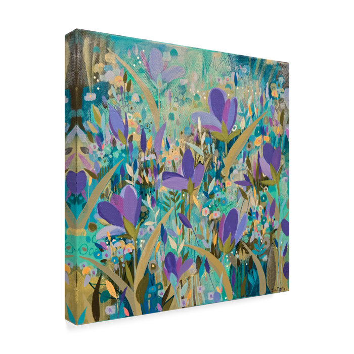 Purple Flowers Abstract Modern Acrylic Painting Print On Wrapped Canvas