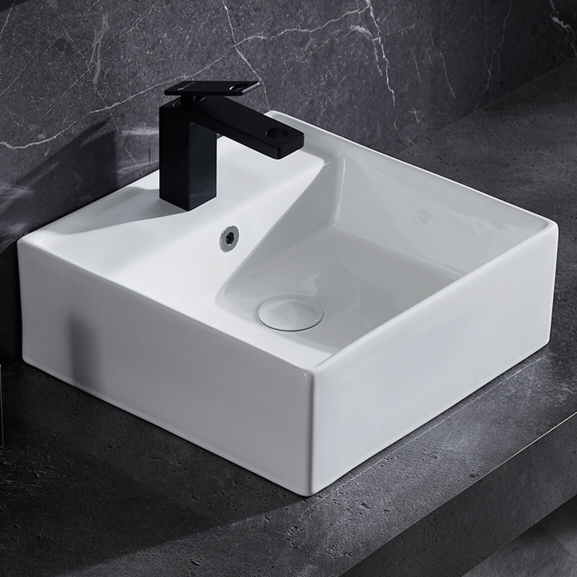 Eridanus 16.53'' White Ceramic Square Vessel Bathroom Sink with ...