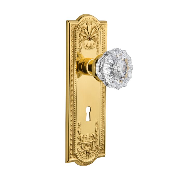 Clear Crystal Interior Mortise Door Knob With Meadows Long Plate