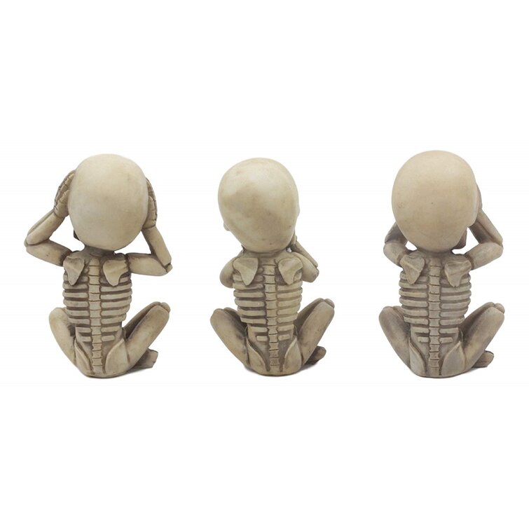 Ebros Gothic Alchemy Whimsical See Hear Speak No Evil Baby Skeletons Statue Set of Three 4.25 High Halloween Decor Ossuary Graveyard Skeletal Figurines