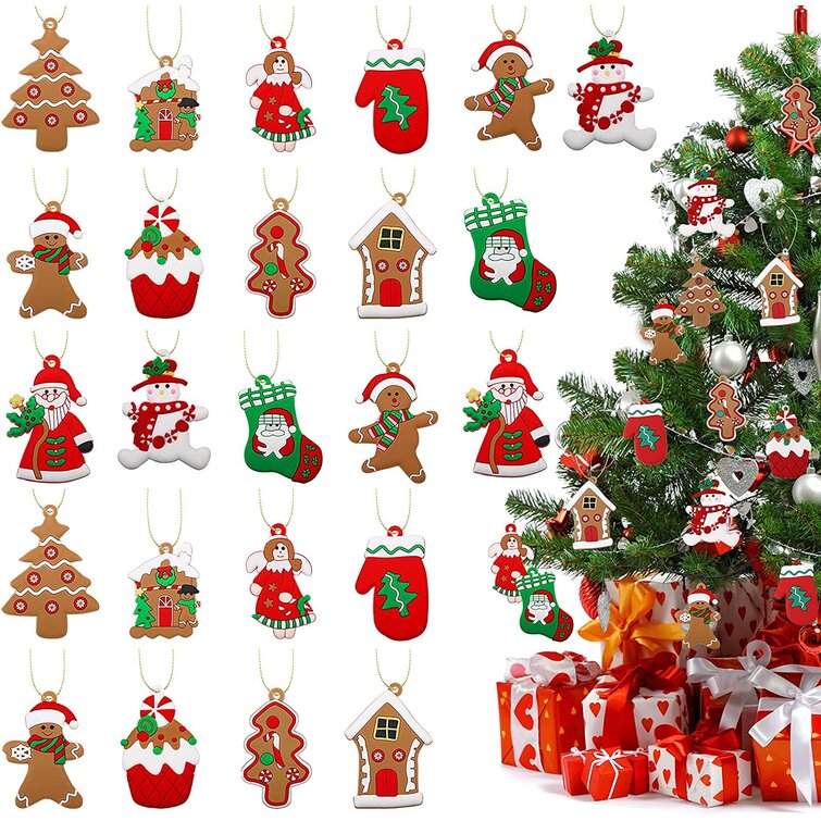 23Pcs Christmas Tree Hanging Ornaments Mini Gingerbread Decorations House Snowflake Snowman Reindeer Pendants for Christmas Party Decorations