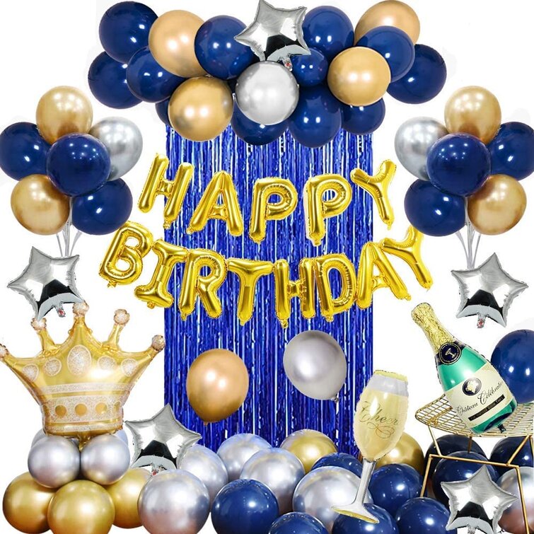 Happy Birthday Backdrop Banner Large Blue Gold Balloon Star,for Men 30th 40th 50th 60th 70th 80th Birthday Party Decorations 78.7 x 46.5 Inch 