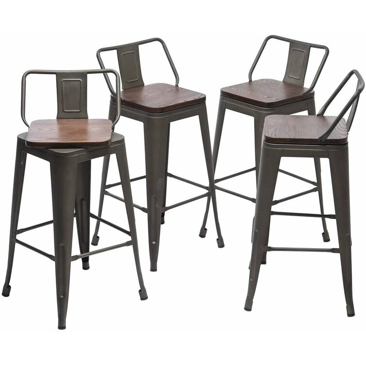 26 inch Metal Barstools Set of 4 Indoor Outdoor Bar Stools with Back Kitchen Dining Counter Stools Bar Chairs Matte Black 