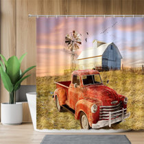 Rustic Farm Truck Shower Curtain American Flag Windmill Bathroom Accessory Sets 