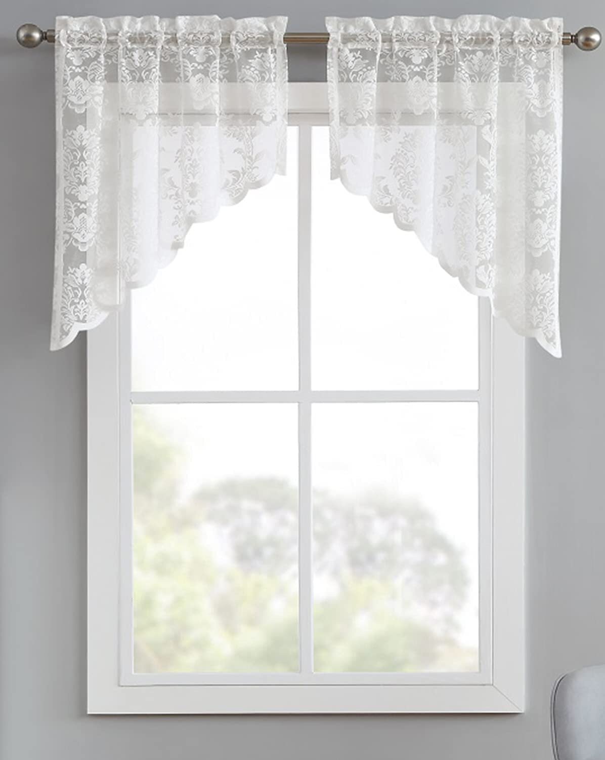 Canora Grey Laholm Floral Scalloped 30'' Kitchen Curtain | Wayfair