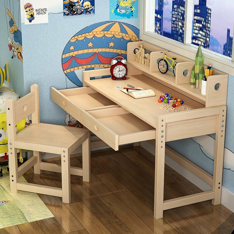 Harriet Bee Willenhall Solid Wood Kid Study Desk With Chair Set