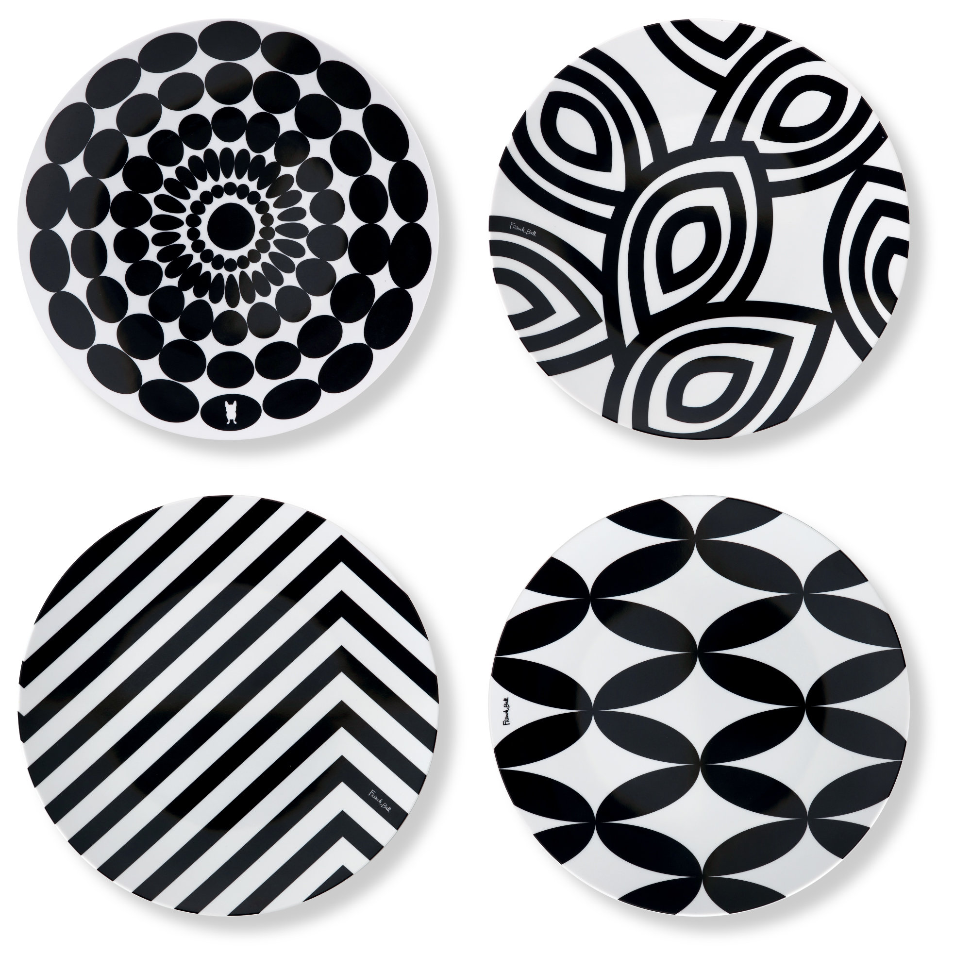 French Bull 11 Dinner Plates Set Of 4 Black White Assorted Wayfair