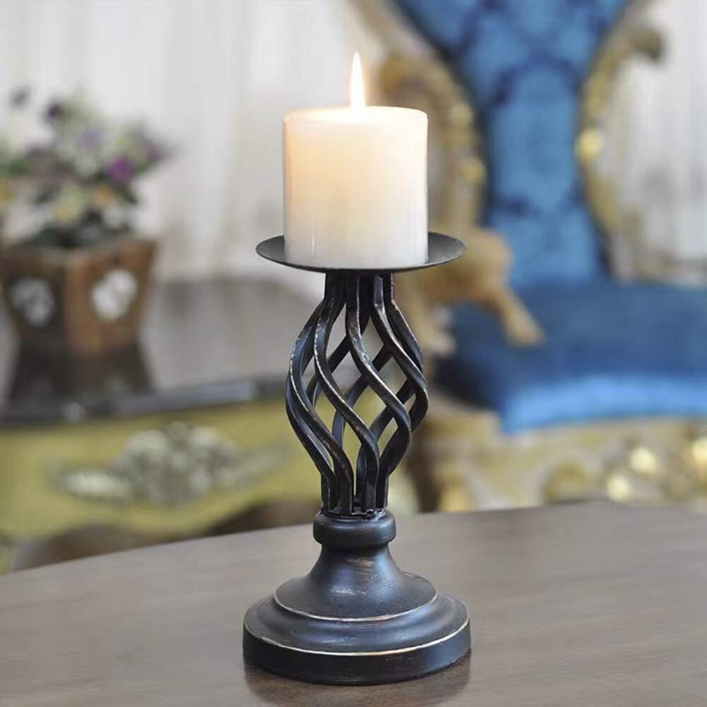 PACK of 5 11.5cm dia Round BLACK Spiked Candle Holders