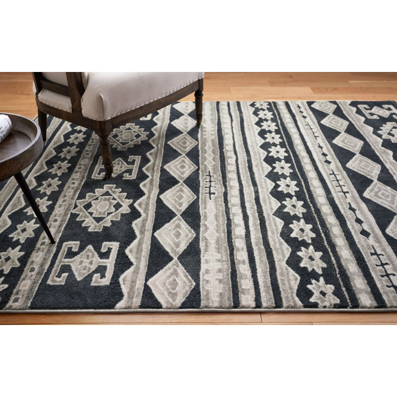 Union Rustic Manzi Power Loom Dark Gray Ivory Rug Reviews Wayfair