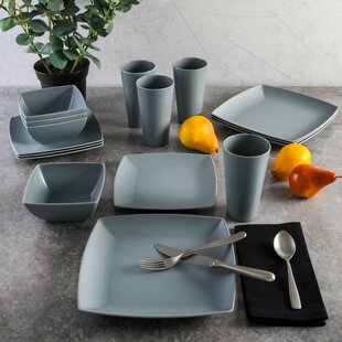12 Piece Melamine Dining Set Grey Plate & Bowl Dinner Set Granite Effect