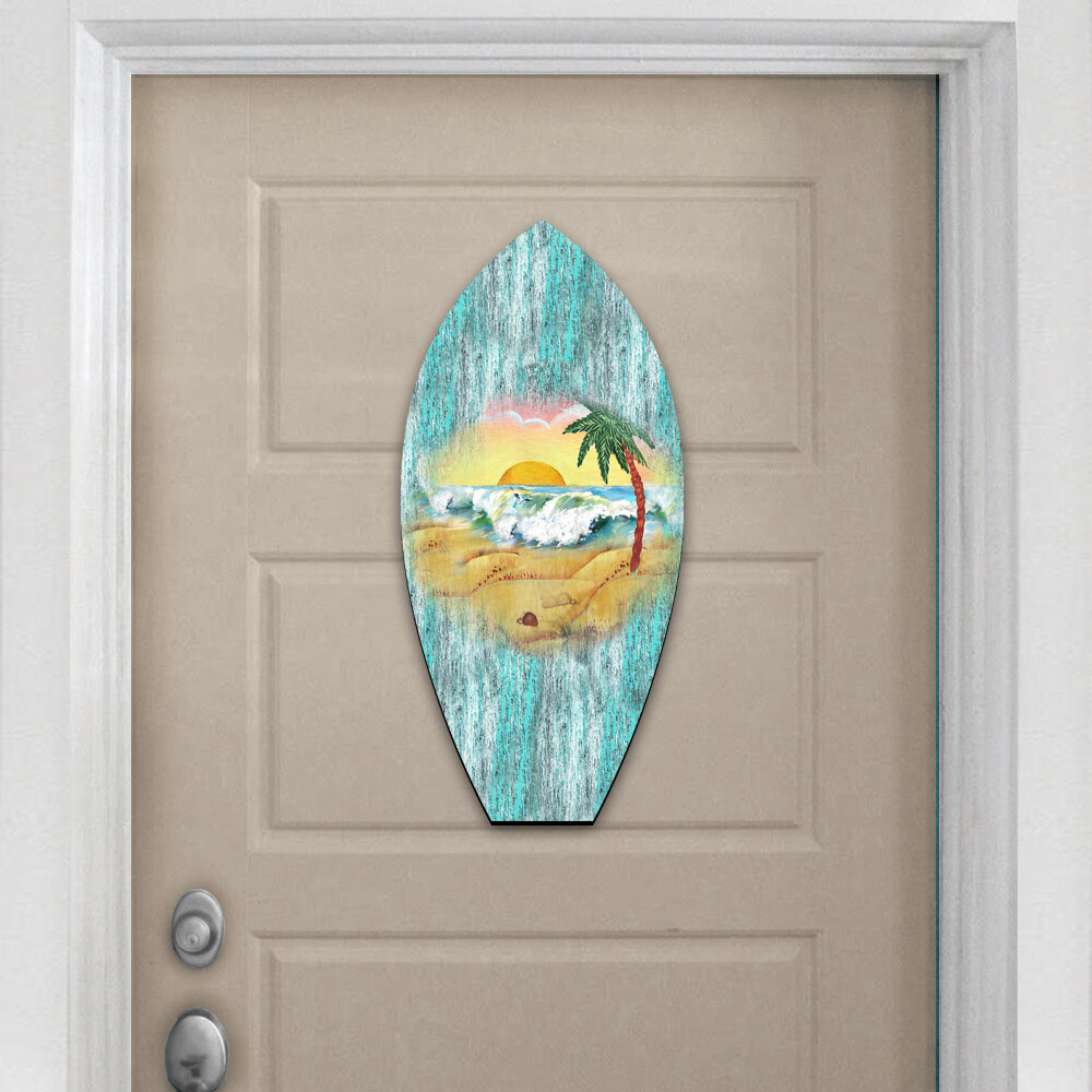 Designocracy Surfboard Beach Waves Coastal Wooden Decorative Door