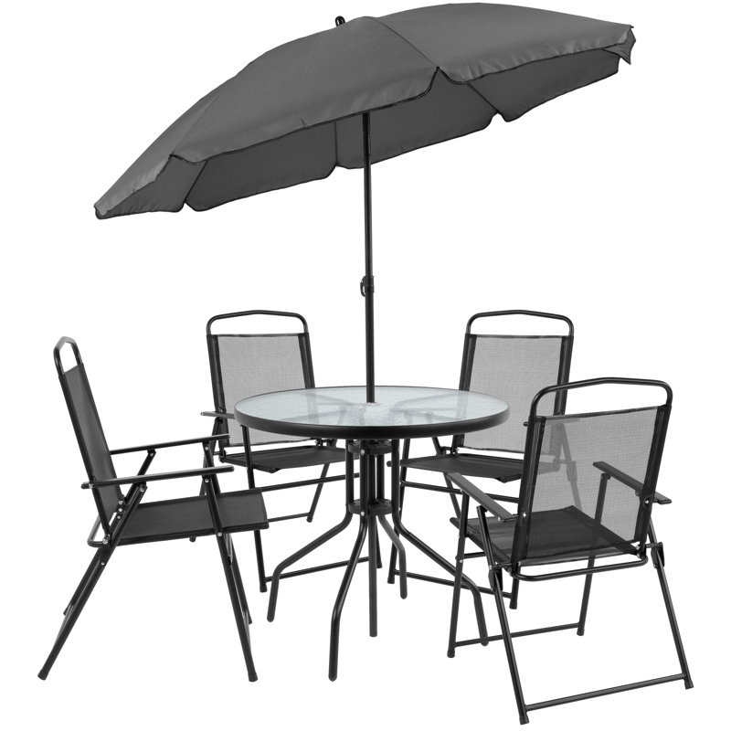 Zipcode Design Tollette 5 Piece Sunbrella Dining Set With Umbrella Reviews Wayfair