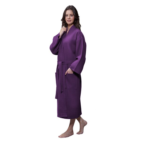 Sizes S-XL Cotton Blend Spa Wrap Dressing Gown Ladies Waffle Weave Bath Robe 