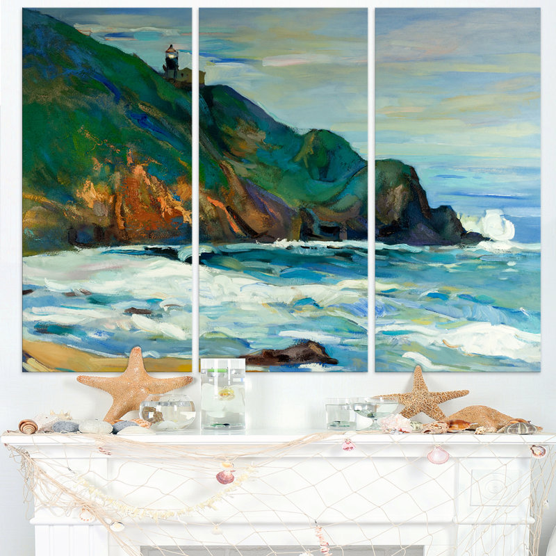Designart Lighthouse 3 Piece Painting Print On Wrapped Canvas