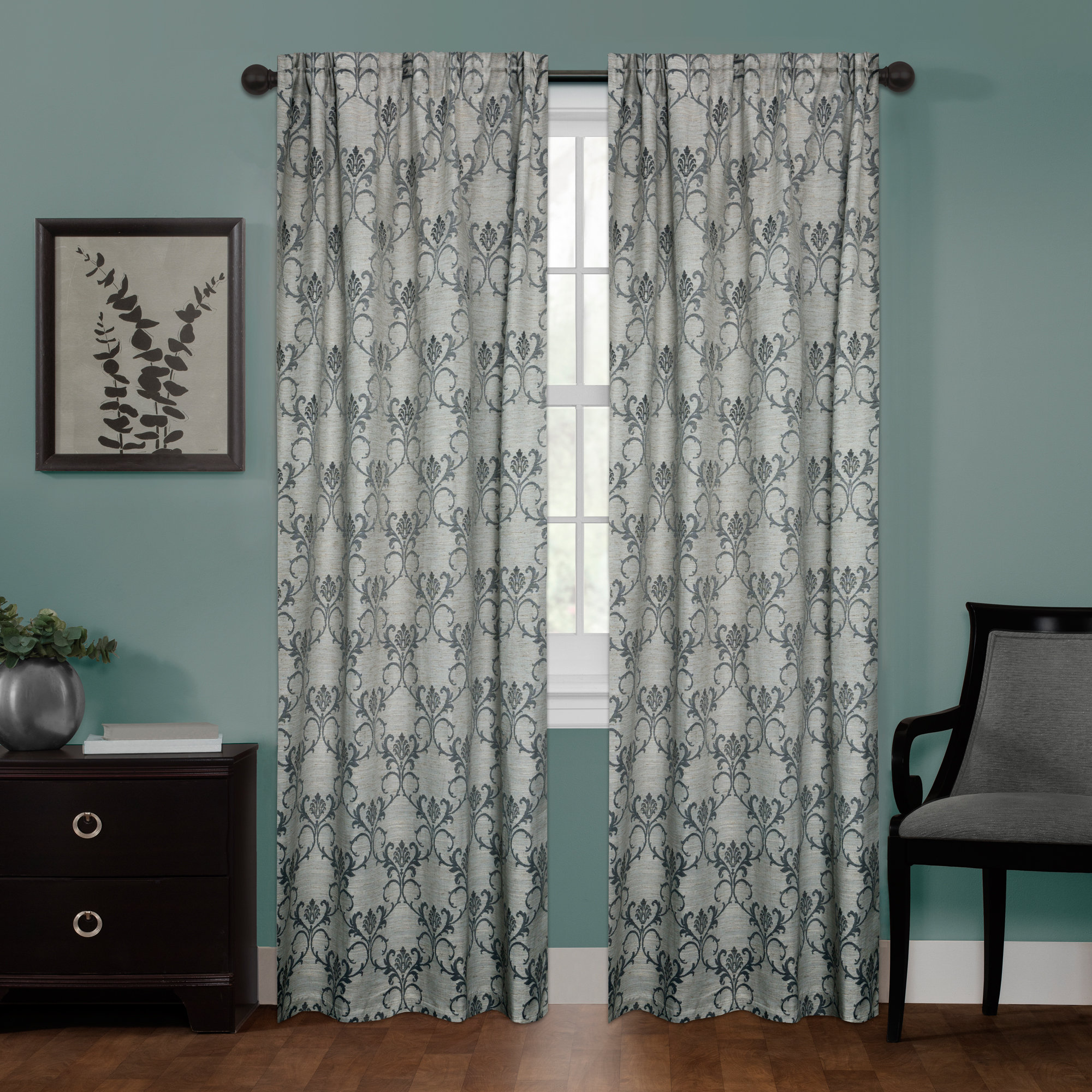 Charlton Home® Doveton Damask Blackout Thermal Rod Pocket Single