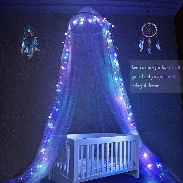 Mosquito Net for Bed with 18 Colors Changing String Lights Remote Timer for Girls Kids Bedroom Pink Red Blue White Dome Canopy Bed Curtain for Single to King Size Bed Canopy with LED Star Lights 