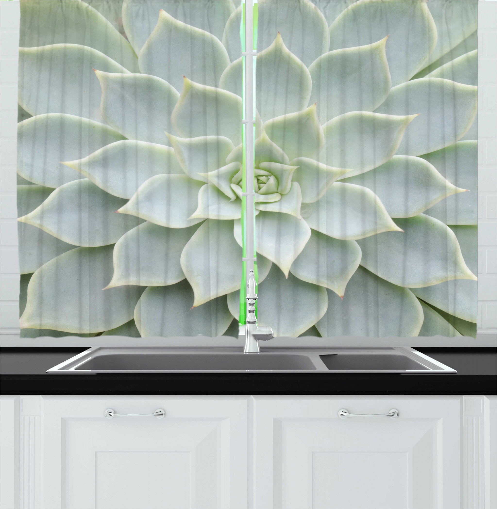 East Urban Home Floral Pointed 55 Kitchen Curtain In Sage Green Wayfair