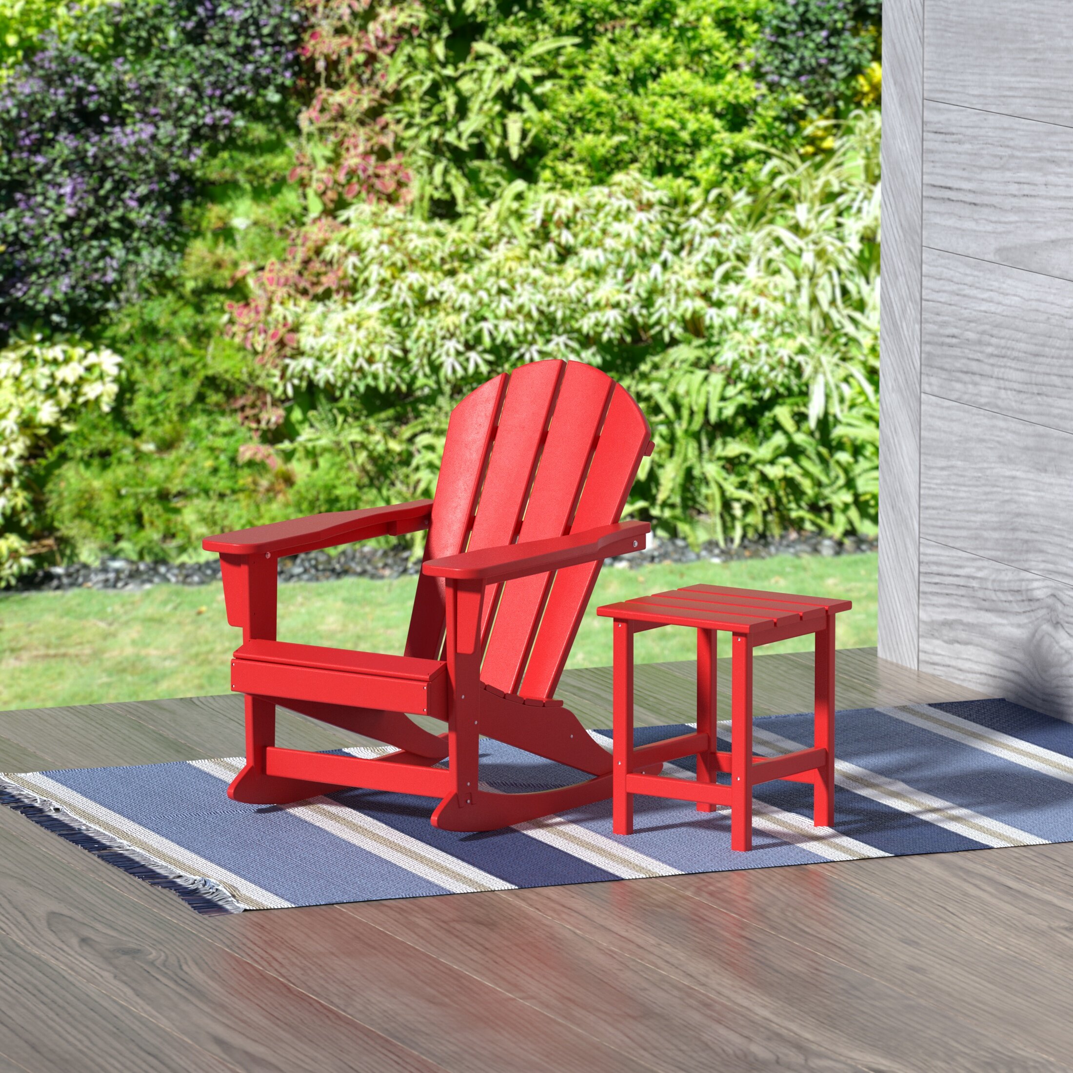 plastic adirondack chairs and side tables