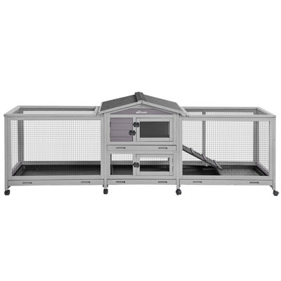Tucker Murphy Pet™ Rabbit Hutch 93.7" Large Rabbit Cage Indoor & Outdoor Guinea Pig Cage Chicken Coop On Wheels Bunny Cage With 4 Deep No Leakage Pull Out Tray,waterproof Roof