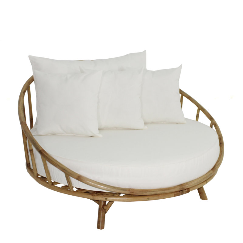 Olu Bamboo Large Round Patio Daybed With Cushions