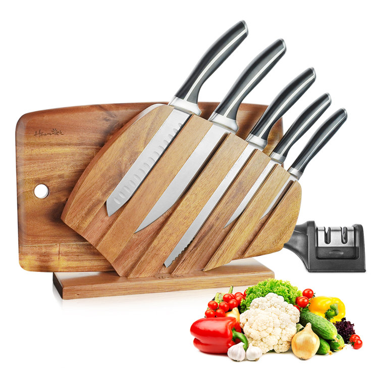 Harriet Knife Set, 7 Pieces Kitchen Knife Set With Block Wooden, German  Stainless Steel Professional Chef Knife Set With Sharpener And Acacia  Cutting ...
