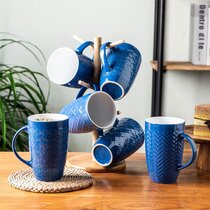 New Stunning Geometric Jumbo Embossed Stacking Mugs 4pk Blush